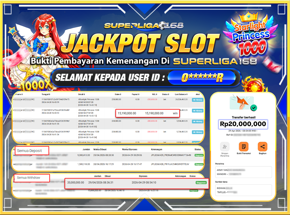 SUPERLIGA168 JACKPOT STARLIGHT PRINCESS 1000 Rp.20,000,000LUNASSSSSS